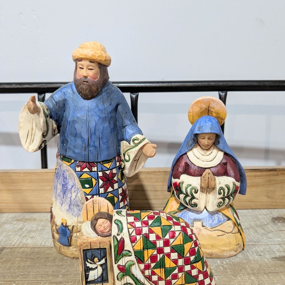 Jim Shore Nativity Scene with Blue and Red Accents
